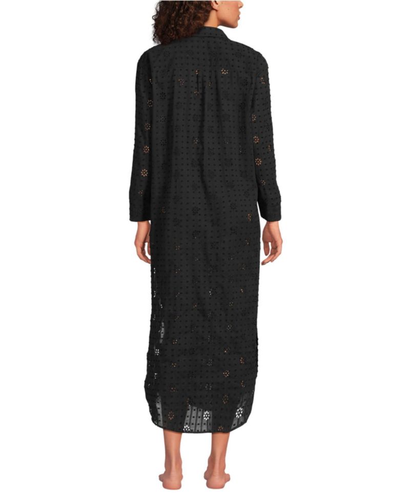 Women's Eyelet Button Down Maxi Cover-up Dress