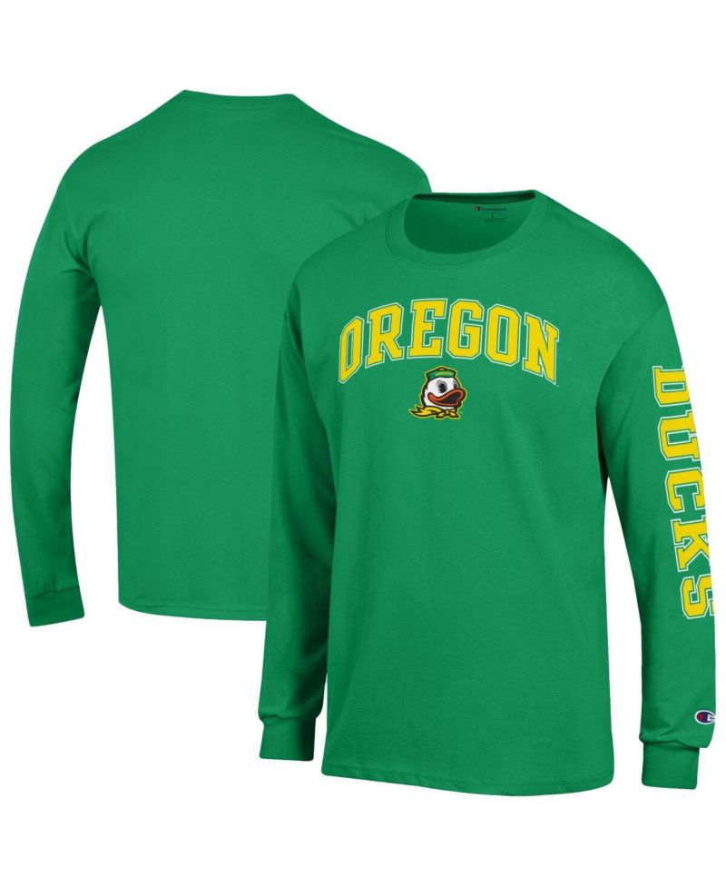 Men's Green Oregon Ducks Arch Over Logo 2-Hit Long Sleeve T-Shirt