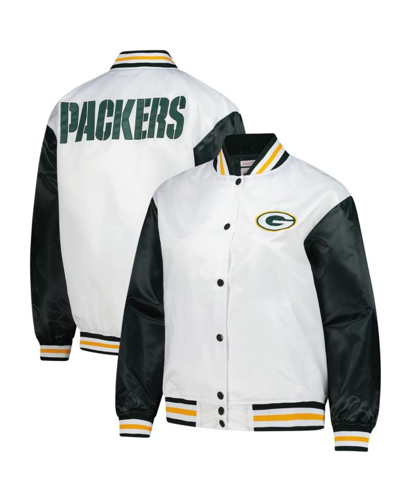 Women's White Green Bay Packers Plus Size Full-Snap Satin Jacket