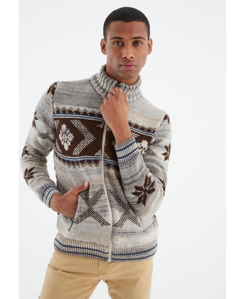 Men's Men s Knit Jacket with Zipper, Norwegian Pattern