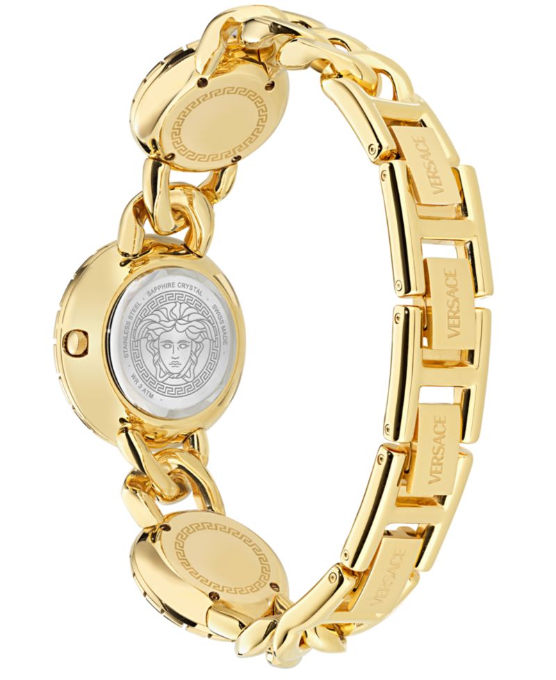 Women's Swiss La Greca Stud Icon Gold Ion Plated Link Bracelet Watch 28mm
