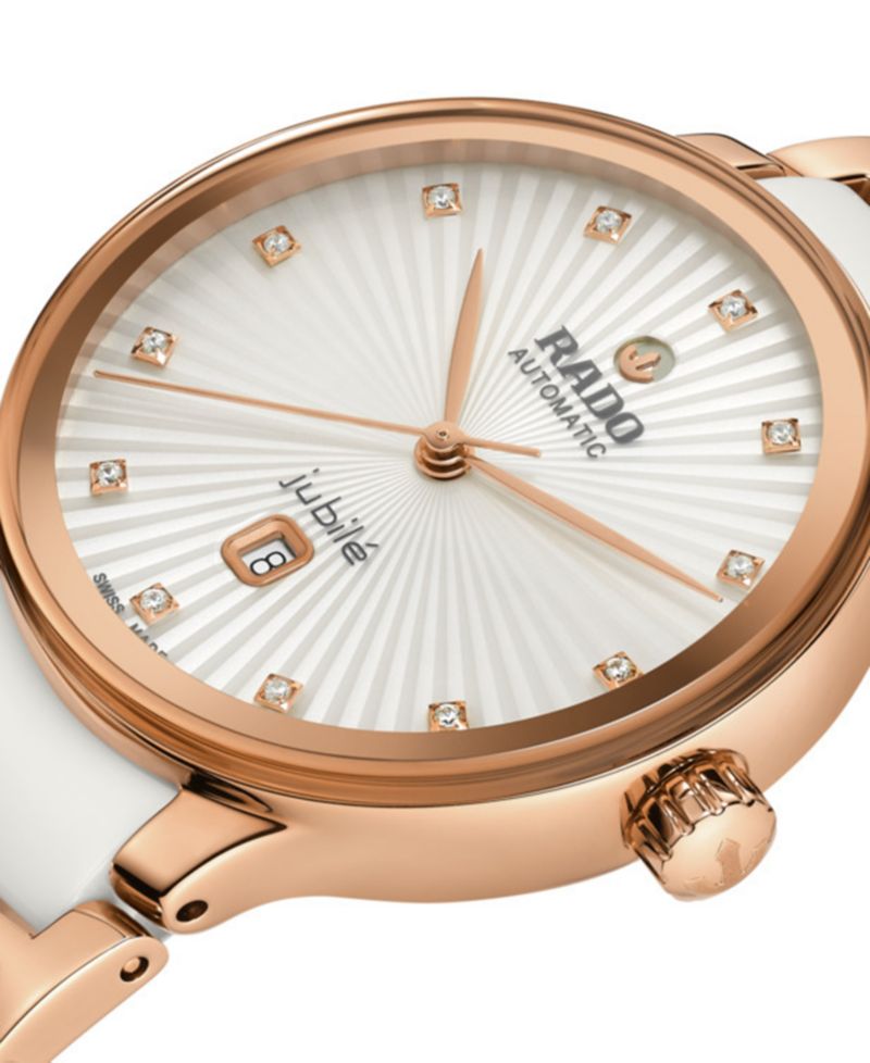 Women's Swiss Automatic Centrix Diamond (1/20 ct. t.w.) White High-Tech Ceramic & Rose Gold PVD Stainless Steel Bracelet Watch 31mm