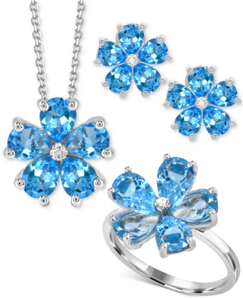 Swiss Blue Topaz (4 ct. t.w.) & Diamond Accent Flower 18" Pendant Necklace in Sterling Silver