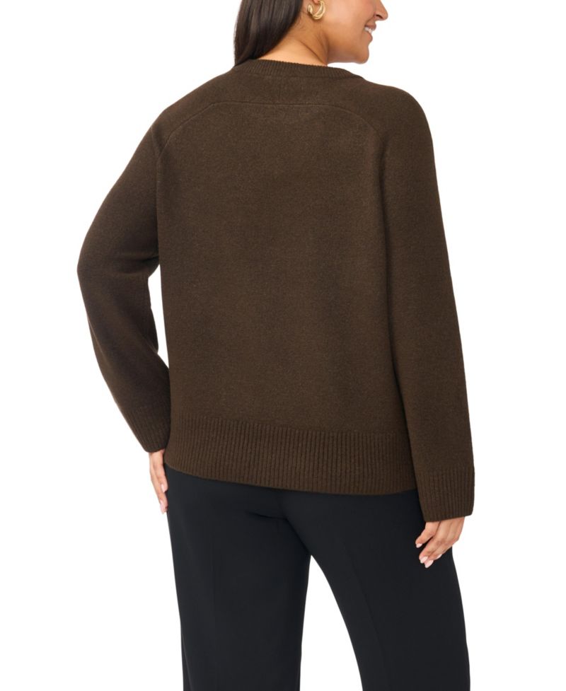 Plus Size Saddle Shoulder Ribbed Cuffs and Hem Crewneck Sweater