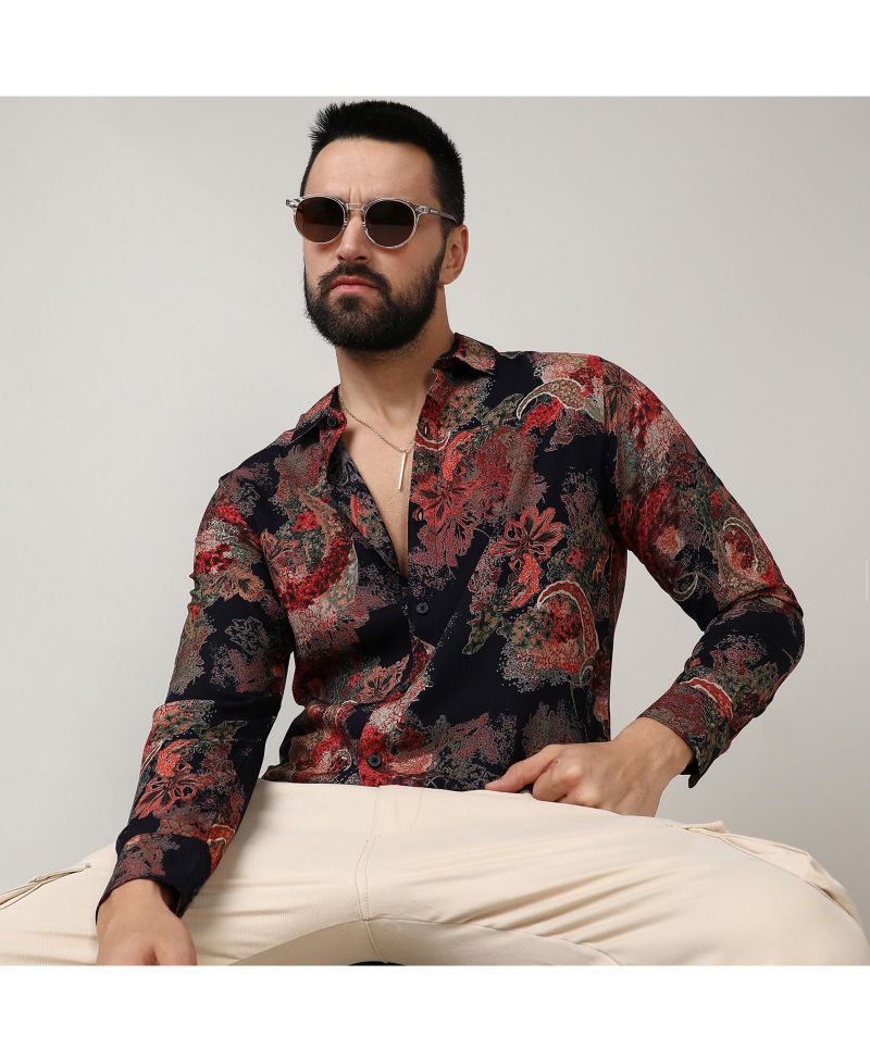 Men's Crimson Red & Midnight Black Paisley Flora Shirt