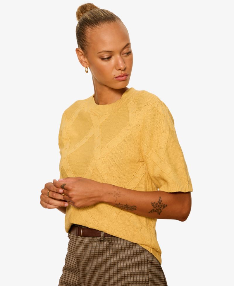 Petite Short-Sleeve Cotton Sweater T-Shirt