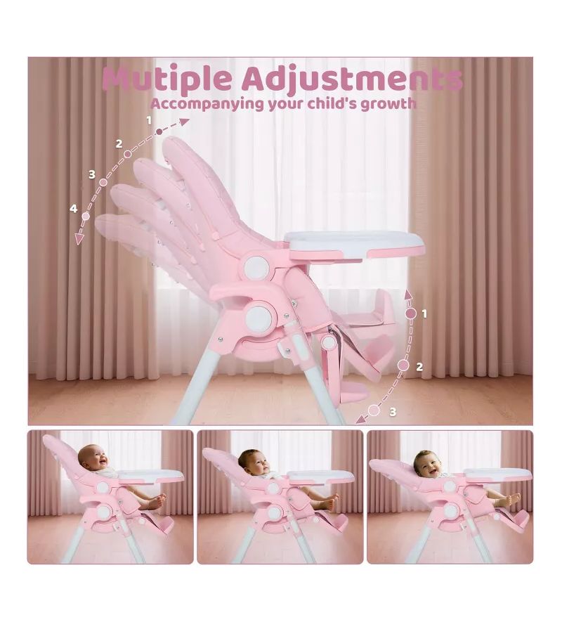 Convertible Baby High Chair with Adjustable Height, Double Tray and Compact Fold