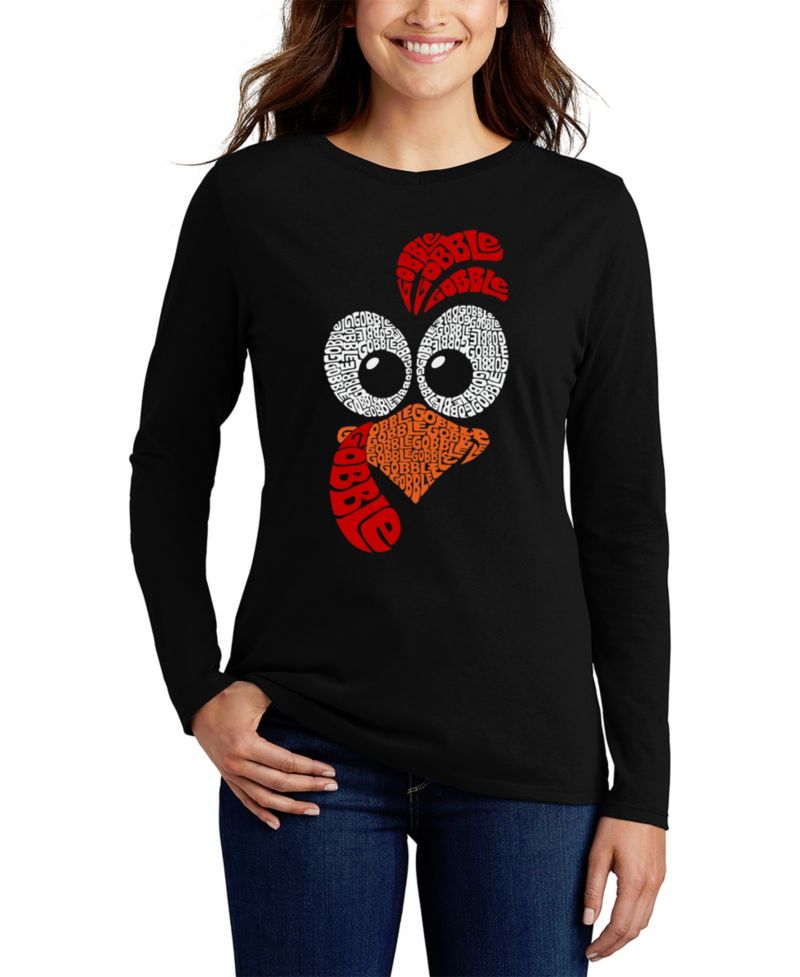 Women's Turkey Face Word Art Long Sleeve T-Shirt