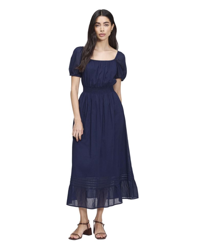 Women's Mandy Square-Neck Short-Sleeve Shirred-Waist Midi Dress
