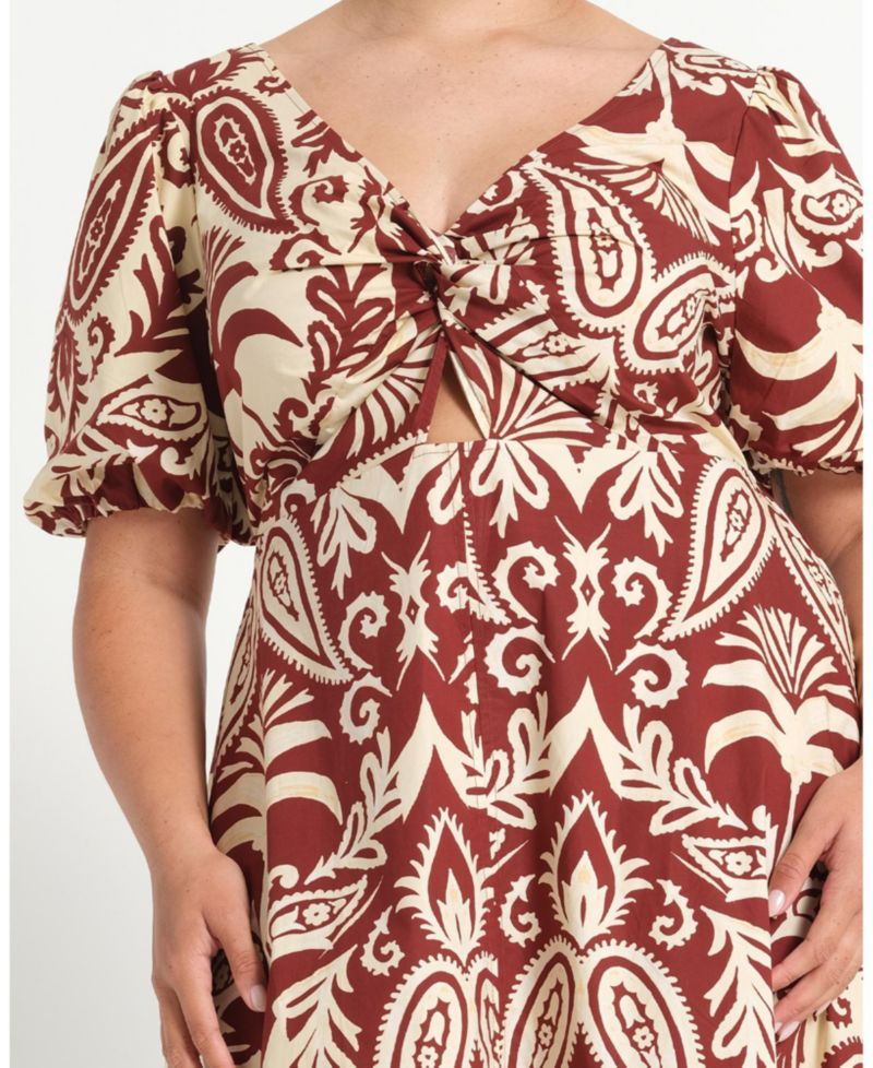 Women's Aurela Cotton Print Twist Midi Dress