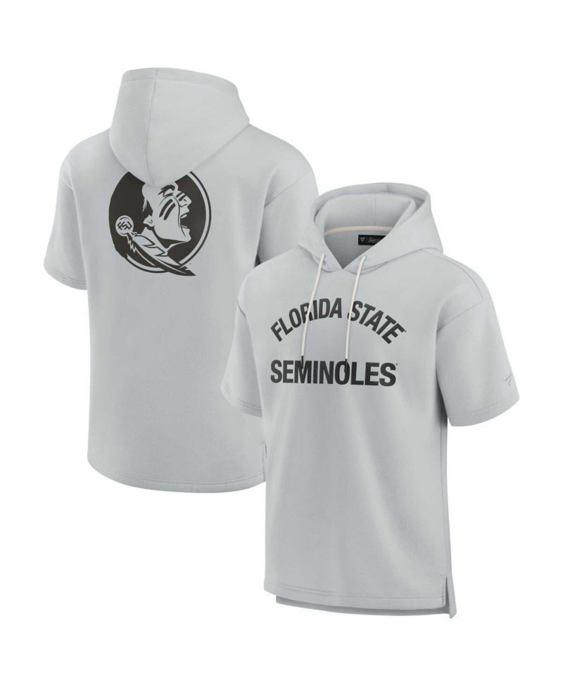 Men's and Women's Gray Florida State Seminoles Super Soft Fleece Short Sleeve Pullover Hoodie