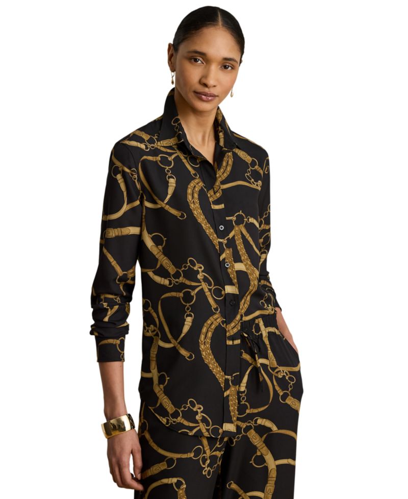 Petite Classic-Fit Belting-Print Crepe Shirt