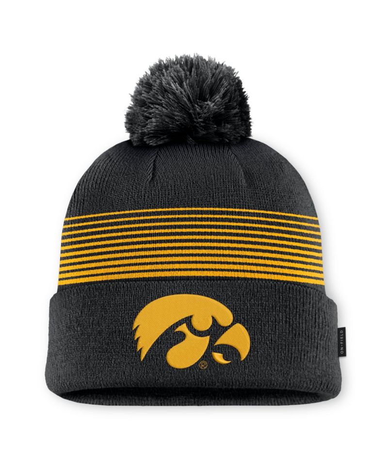 Men's and Women's Black Iowa Hawkeyes 2026 On-Field Cuffed Knit Hat with Pom
