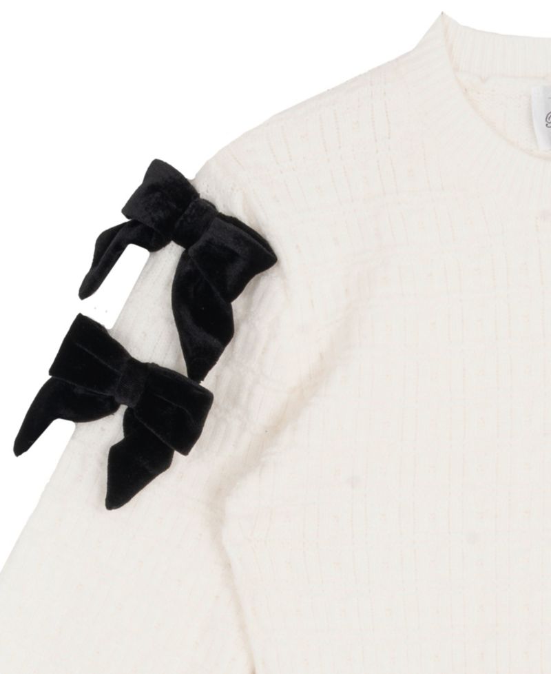 Girls' 4-6X Textured-Knit Velvet-Bow Flared-Leg Top and Pants, 2-Piece Set