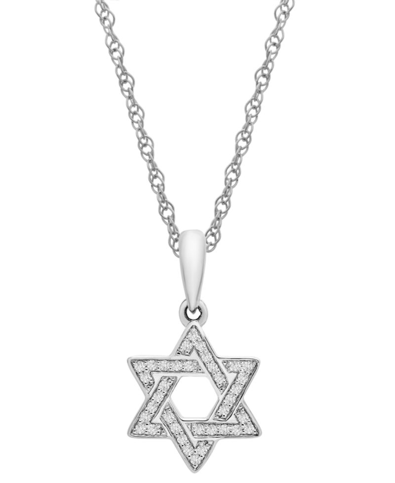 Diamond Star of David 18" Pendant Necklace (1/10 ct. t.w.) in 10k White or Yellow Gold