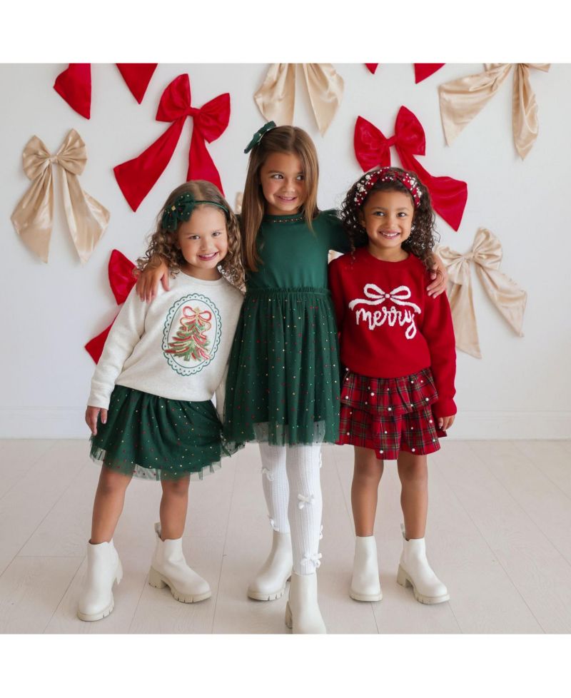 Girls' 4-16 Tartan Tiered-Ruffle Pearl Skirt