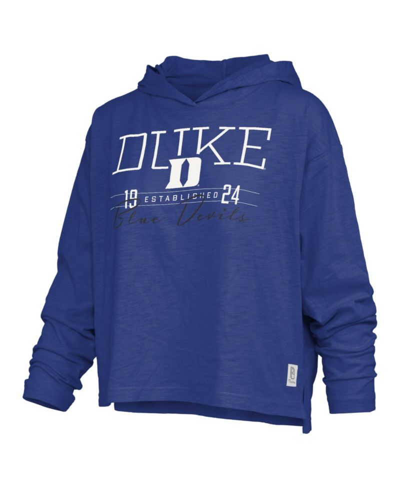 Women's Royal Duke Blue Devils Castillo Slub Waist Length Long Sleeve Hooded T-Shirt