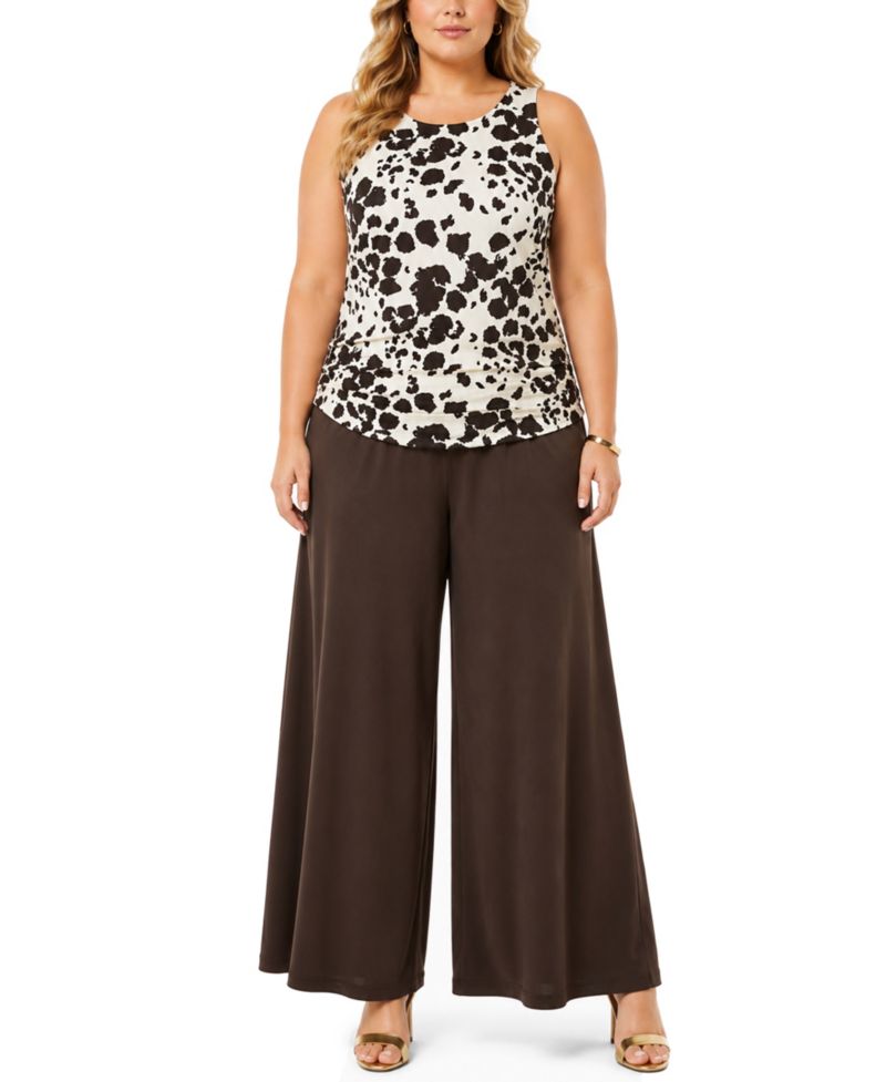 Plus Size Cow Print Ruched Tank Top
