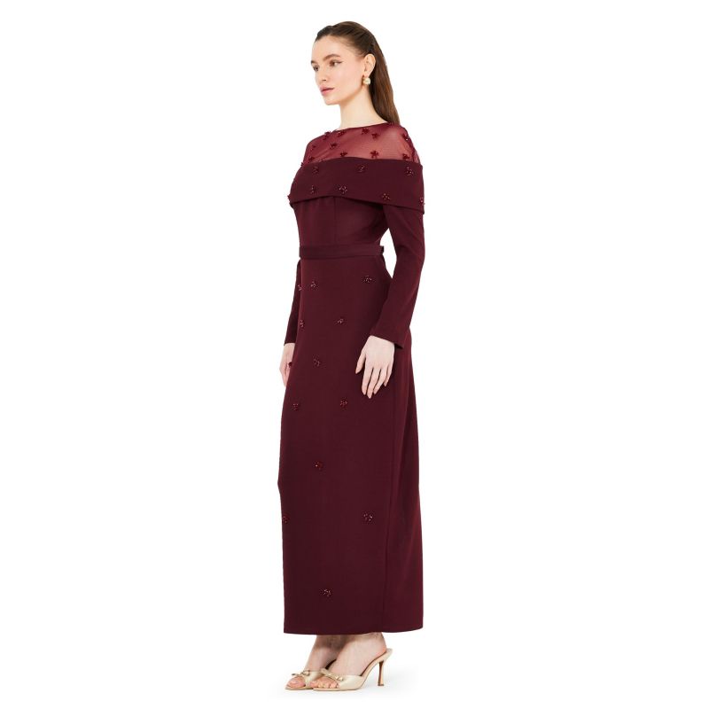 Hand Embellished Tulle Panel Bardot Dress