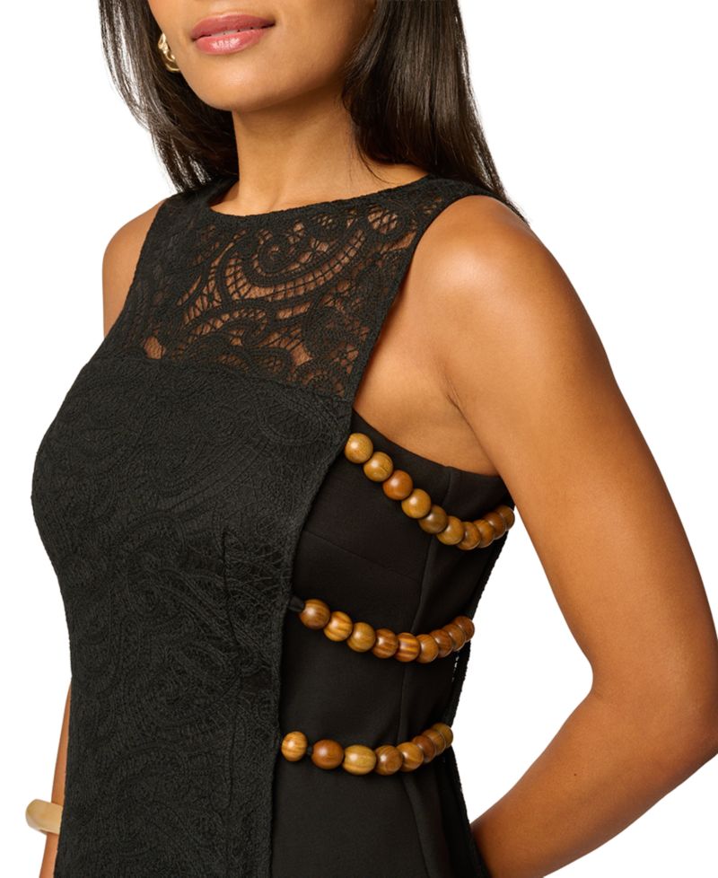 Women's Crewneck Metal Trim Shift Midi Dress