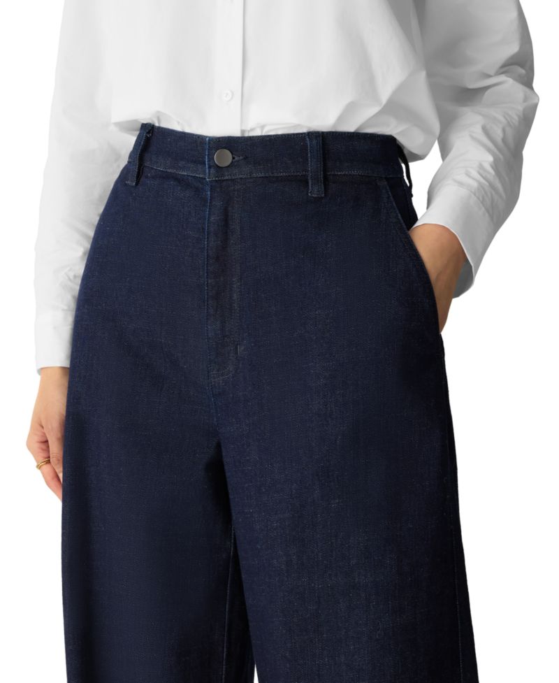 Women's High-Waisted Wide-Leg Cotton-Blend Denim Pants
