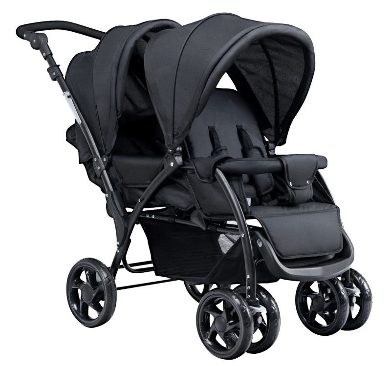 Foldable Double Baby Stroller with Front Back Seats Lightweight Design