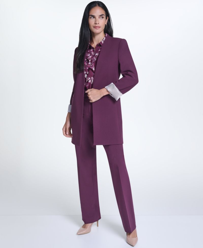 Women's Open Front Topper Collarless Shoulder-Padded Jacket