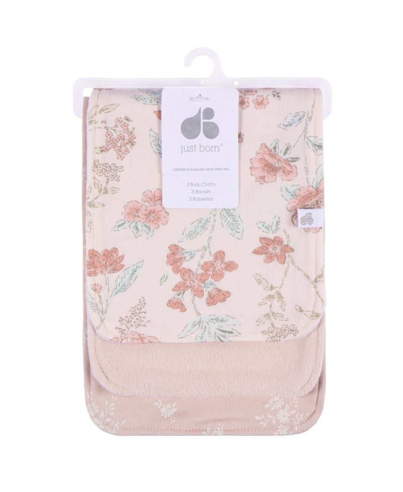 Baby 3-Pack Burp Cloths, Pink Florals, One Size