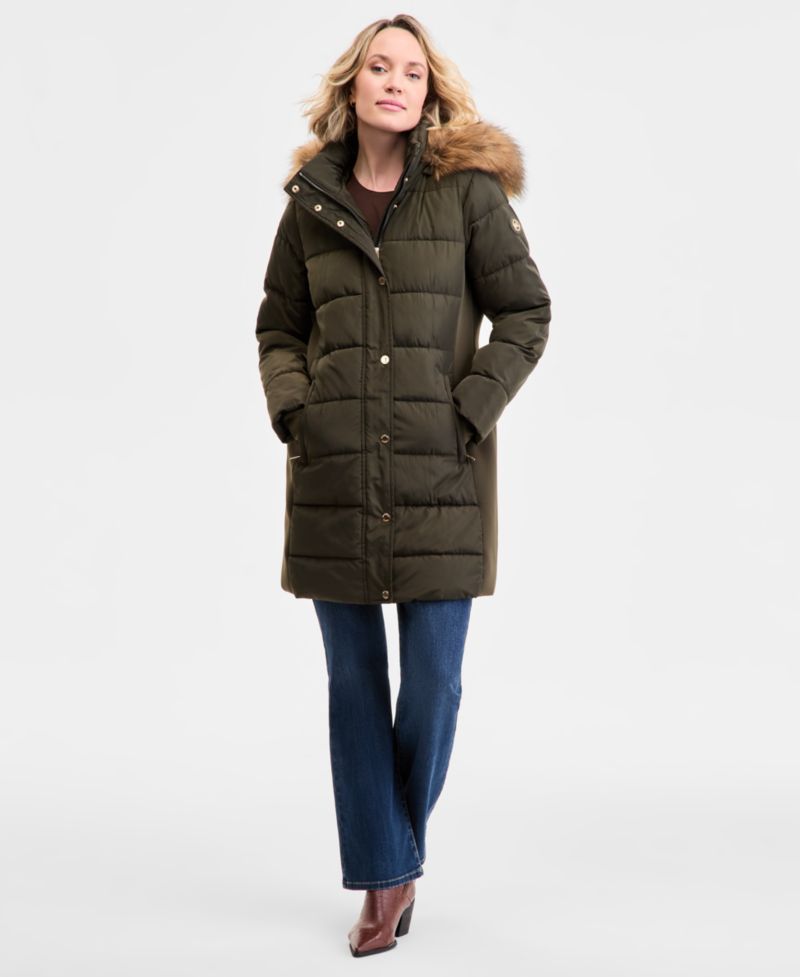Women's Faux-Fur-Trim Hooded Puffer Coat