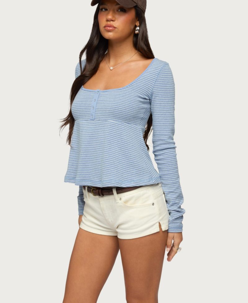 Women's Sare Striped Babydoll Henley Top