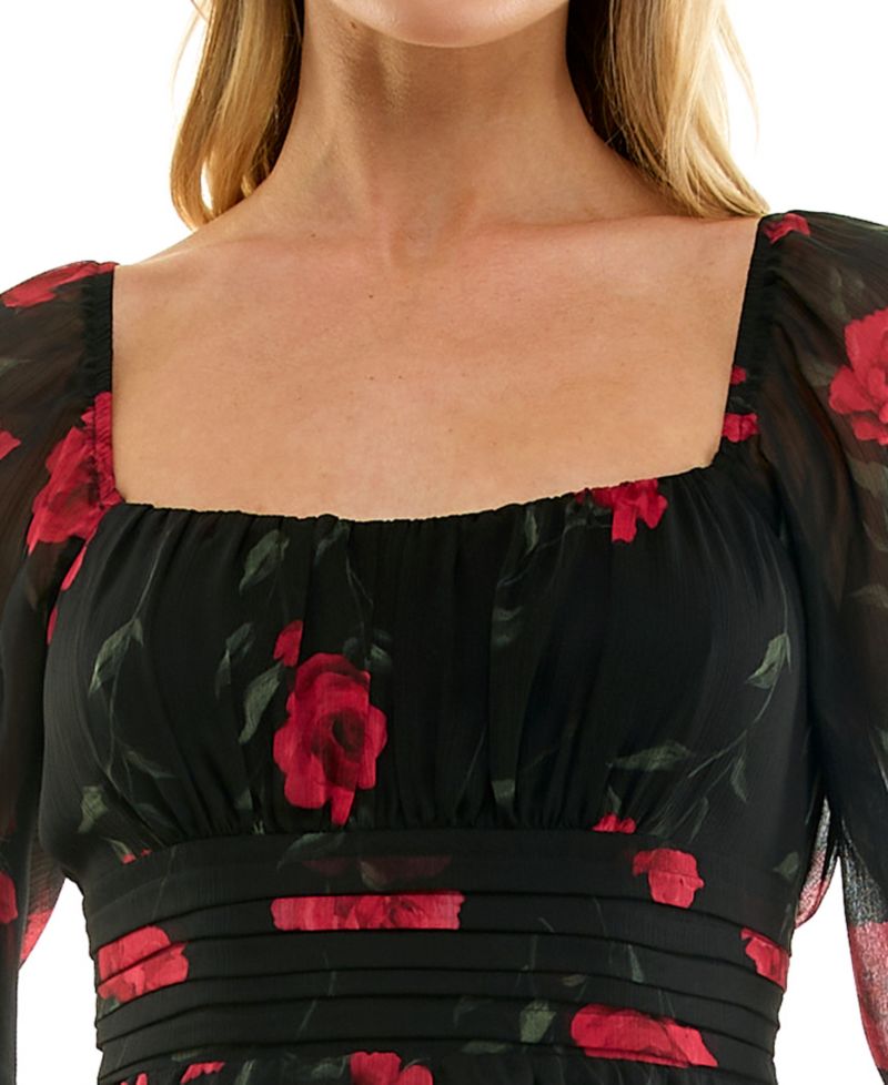 Juniors' Long-Sleeve Pleated-Waist Tiered Dress