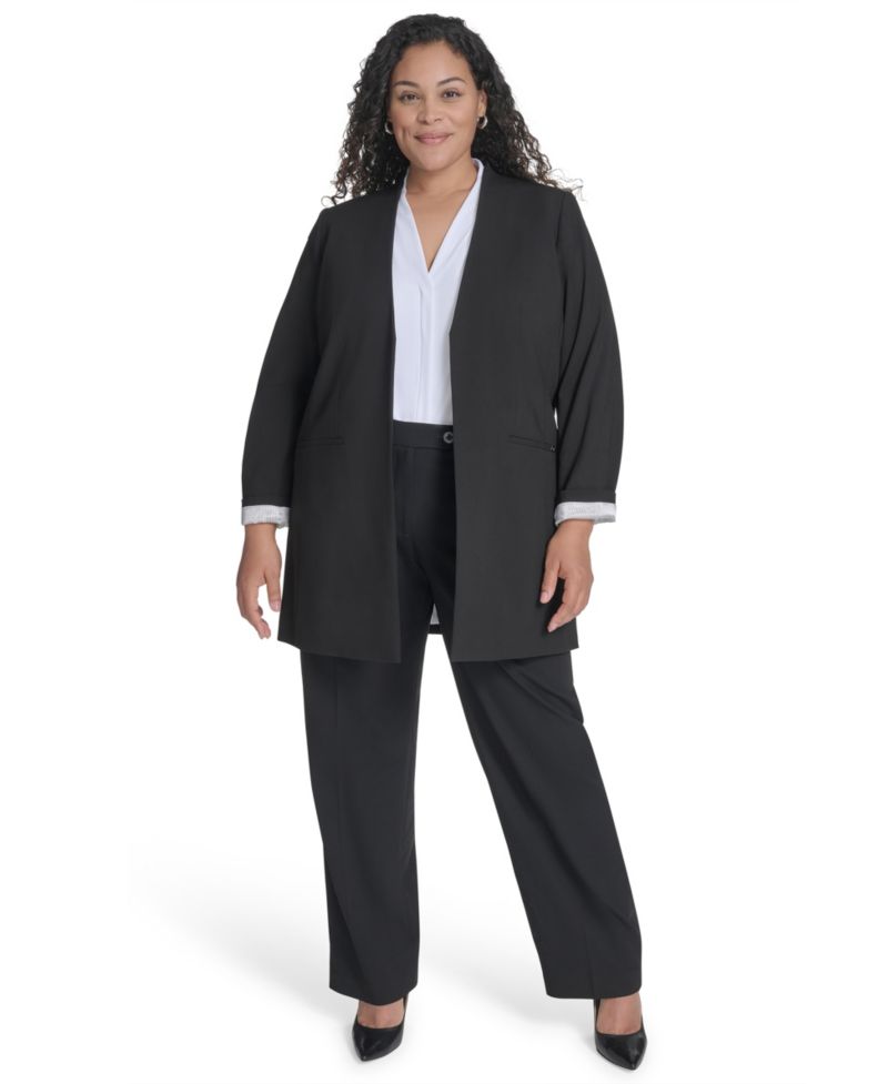 Plus Size Collarless Open-Front Topper Blazer