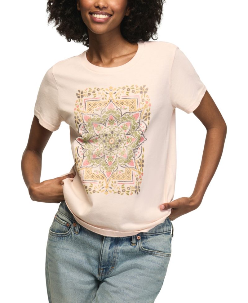 Women's Strawberry Mandala Printed Classic Crewneck T-Shirt