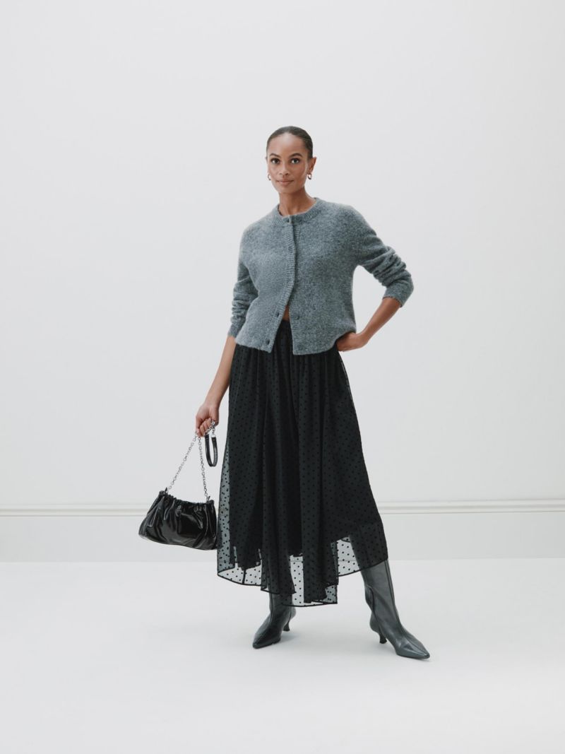 Women's Asymmetrical Flocked Spot Skirt