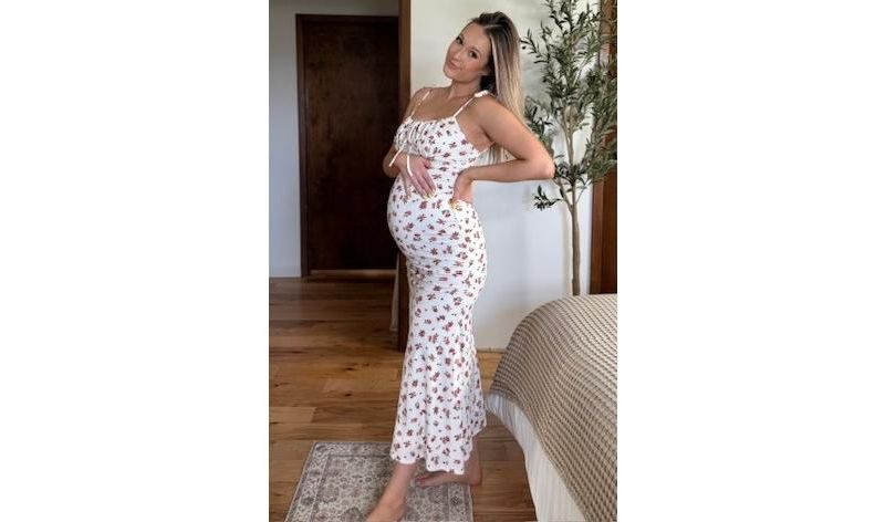 Women's Ribbed Floral Shoulder Tie Maxi Dress