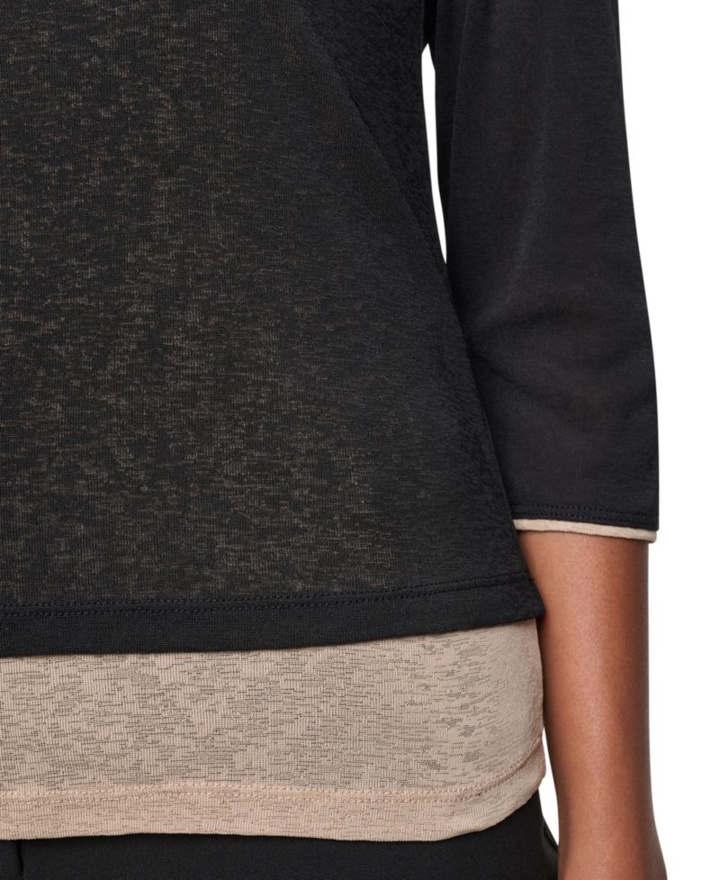 Women's Tissue Knit Scoop Neck 3/4-Sleeve Pullover Sweater