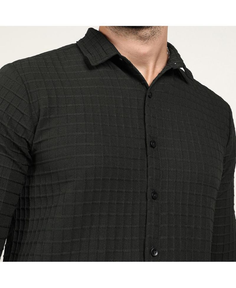 Men's Midnight Black Embossed Graph Check Shirt