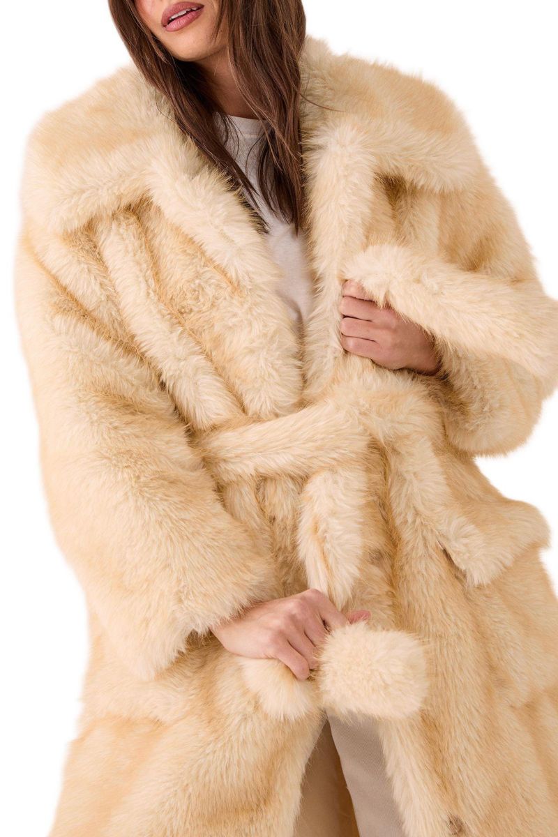 Women's Belted Tipped Faux Fur Coat