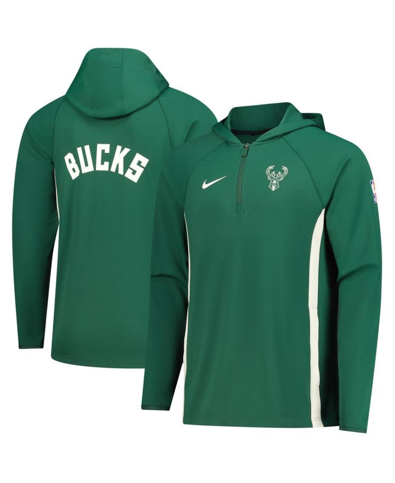 Men's Hunter Green Milwaukee Bucks Authentic On Court Zone Quarter-Zip Dri-FIT Hoodie Jacket