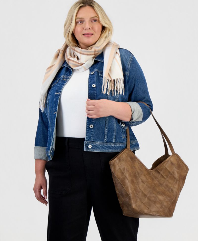 Diamond Quilted V-Shaped Tote Bag