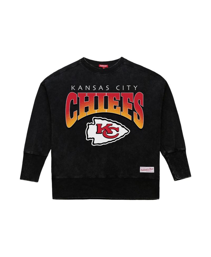 Women's Black Kansas City Chiefs Delineate Mineral Wash Crewneck Sweatshirt