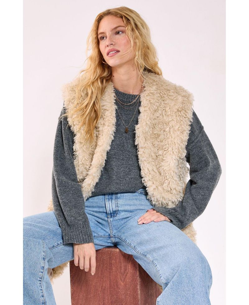 Women's Curly Faux Fur Borg Gilet