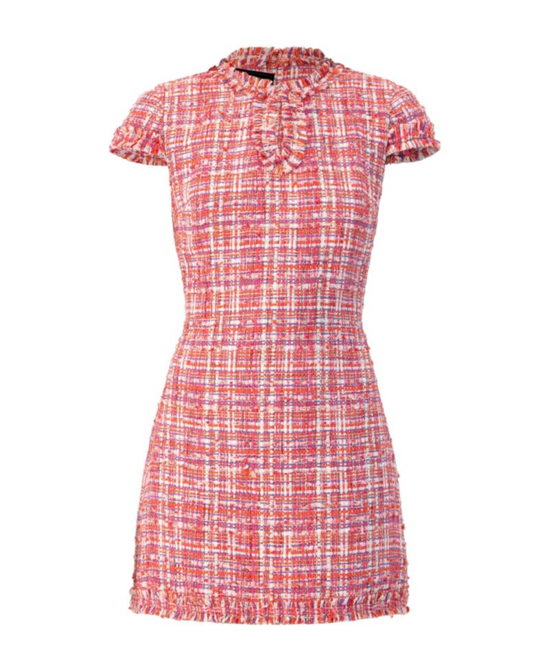 Women's Short Tweed A-Line Dress with V-Neck Neckline