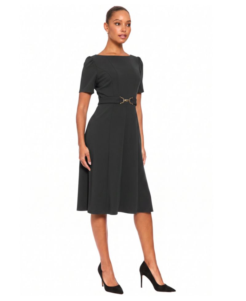 Petite Belted Midi Boat Neck Dress