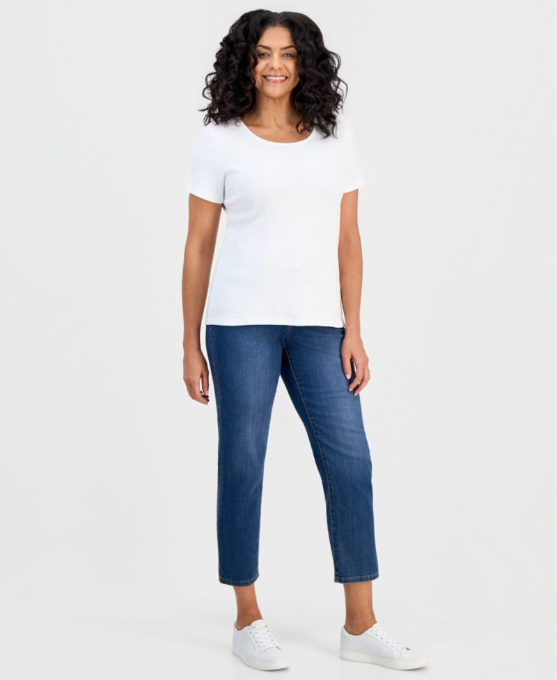 Petite Cotton Scoop-Neck Short-Sleeve Top