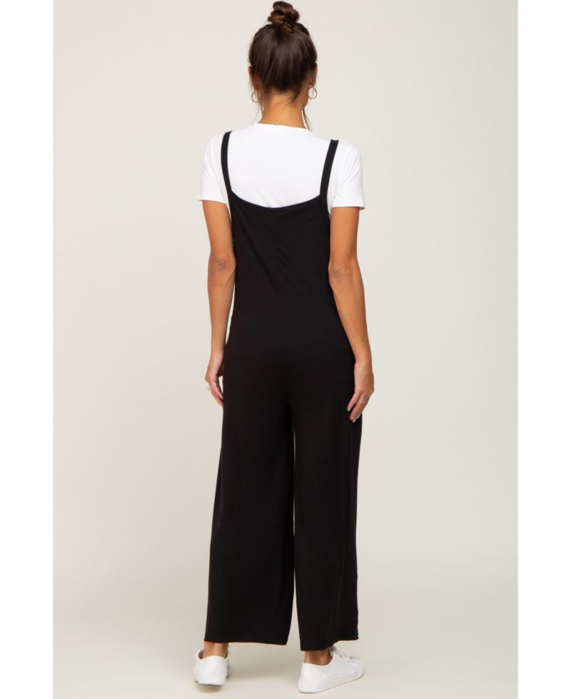 Women's Black Sleeveless Pocketed Wide Leg Jumpsuit