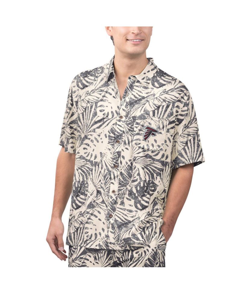 Men's Tan Atlanta Falcons Sand Washed Monstera Print Party Button-Up Shirt