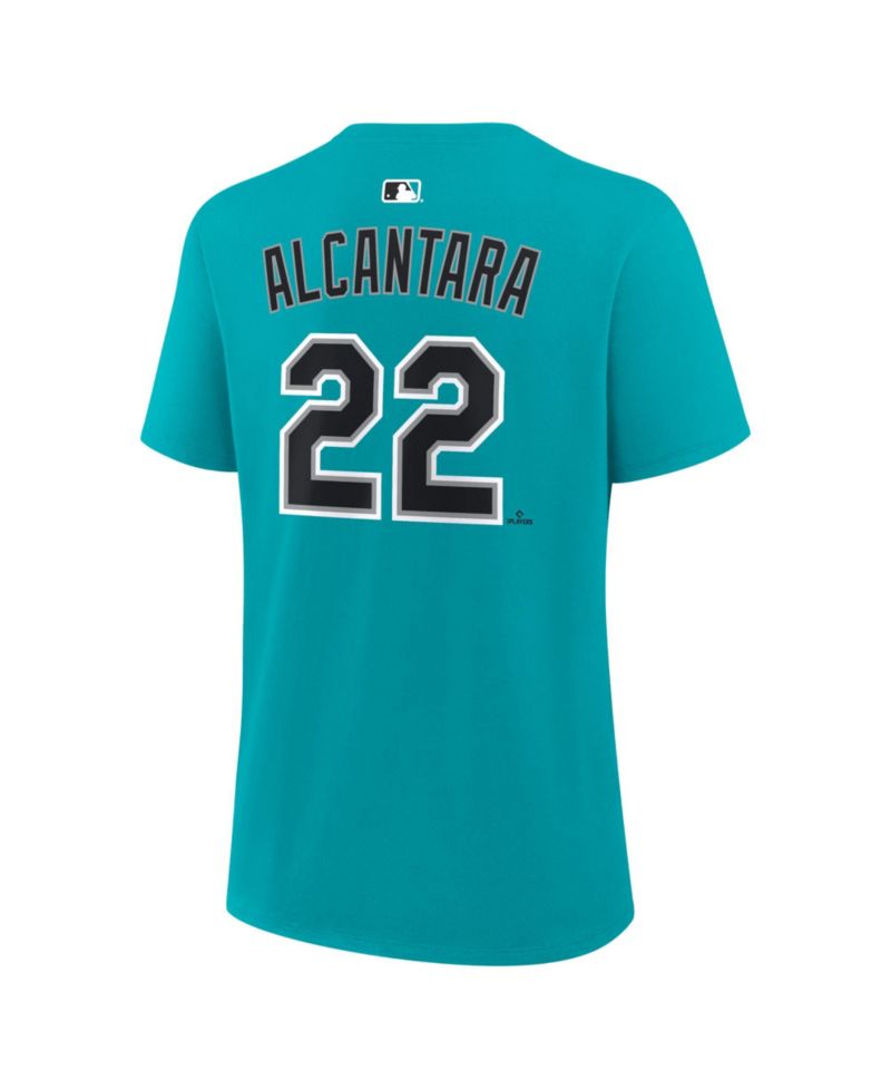 Women's Sandy Alcantara Teal Miami Marlins Name and Number T-Shirt