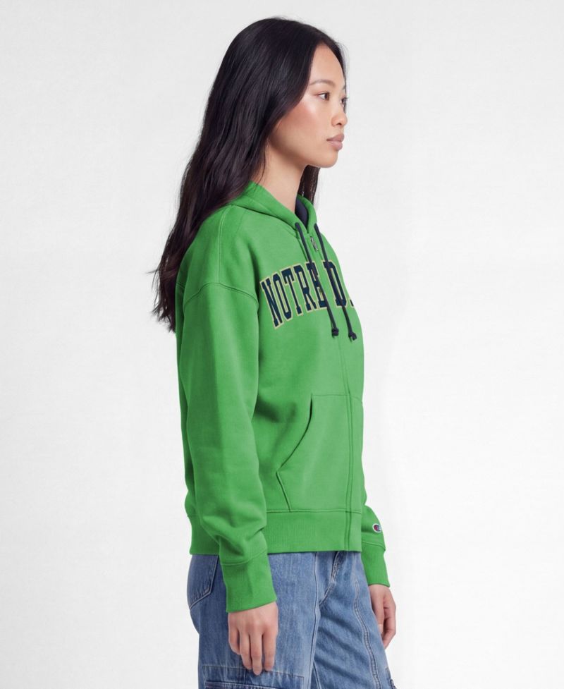 Women's Green Notre Dame Fighting Irish Arch Full-Zip Fleece Hoodie