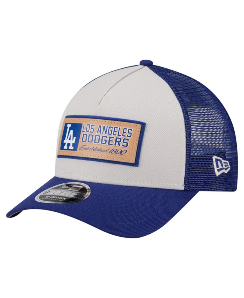 Men's Stone/Royal Los Angeles Dodgers Text A-Frame Trucker 9FORTY Hat
